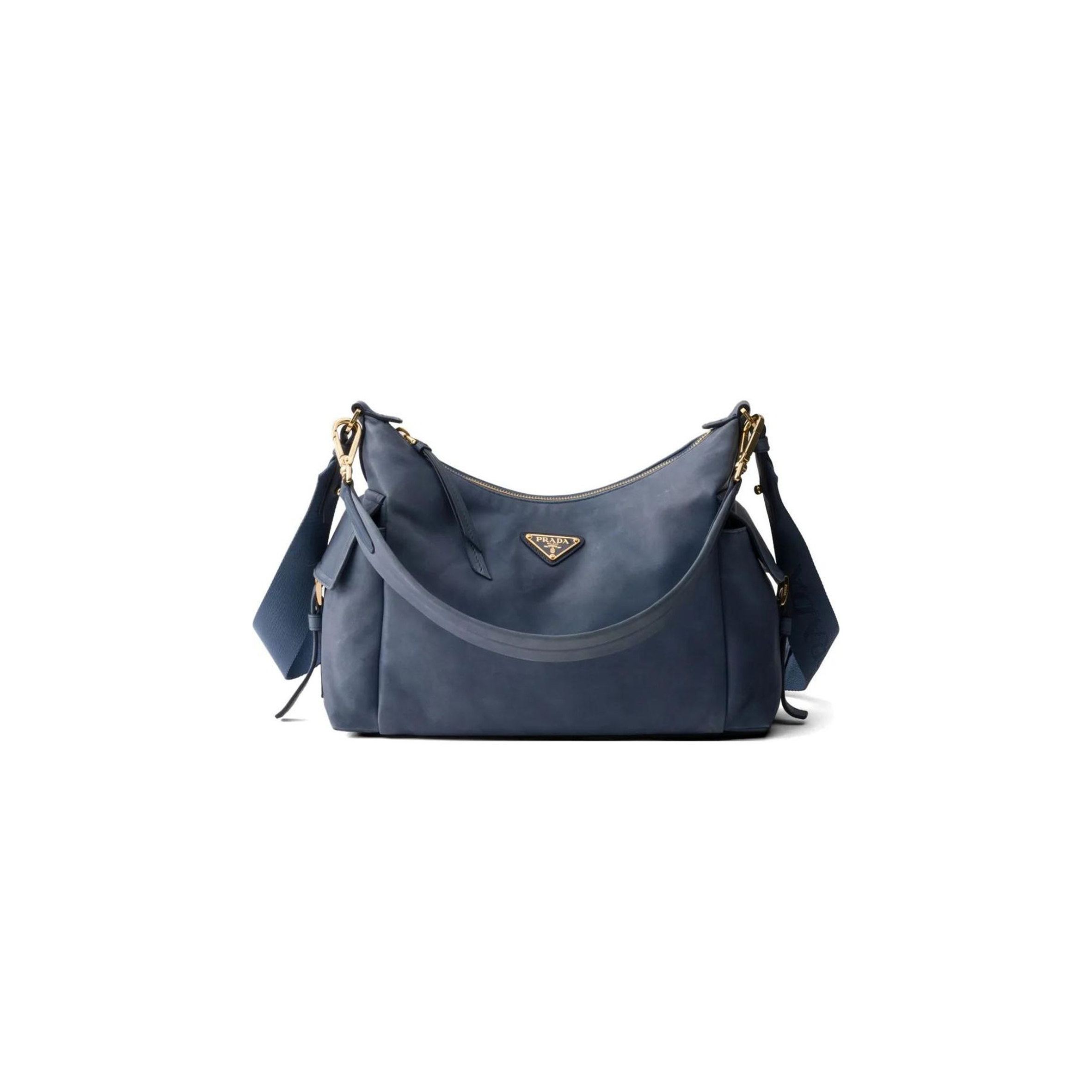PRADA BLUE EXPLORE LARGE RE-NYLON AND LEATHER BAG 1BC264 (32*22*11.5cm)